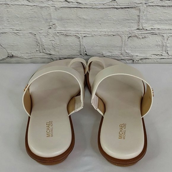 MICHAEL KORS 'AUGUST' LEATHER TOE-RING SLIP-ON SLIDE SANDALS IVORY TUSK 9 - Picture 3 of 16